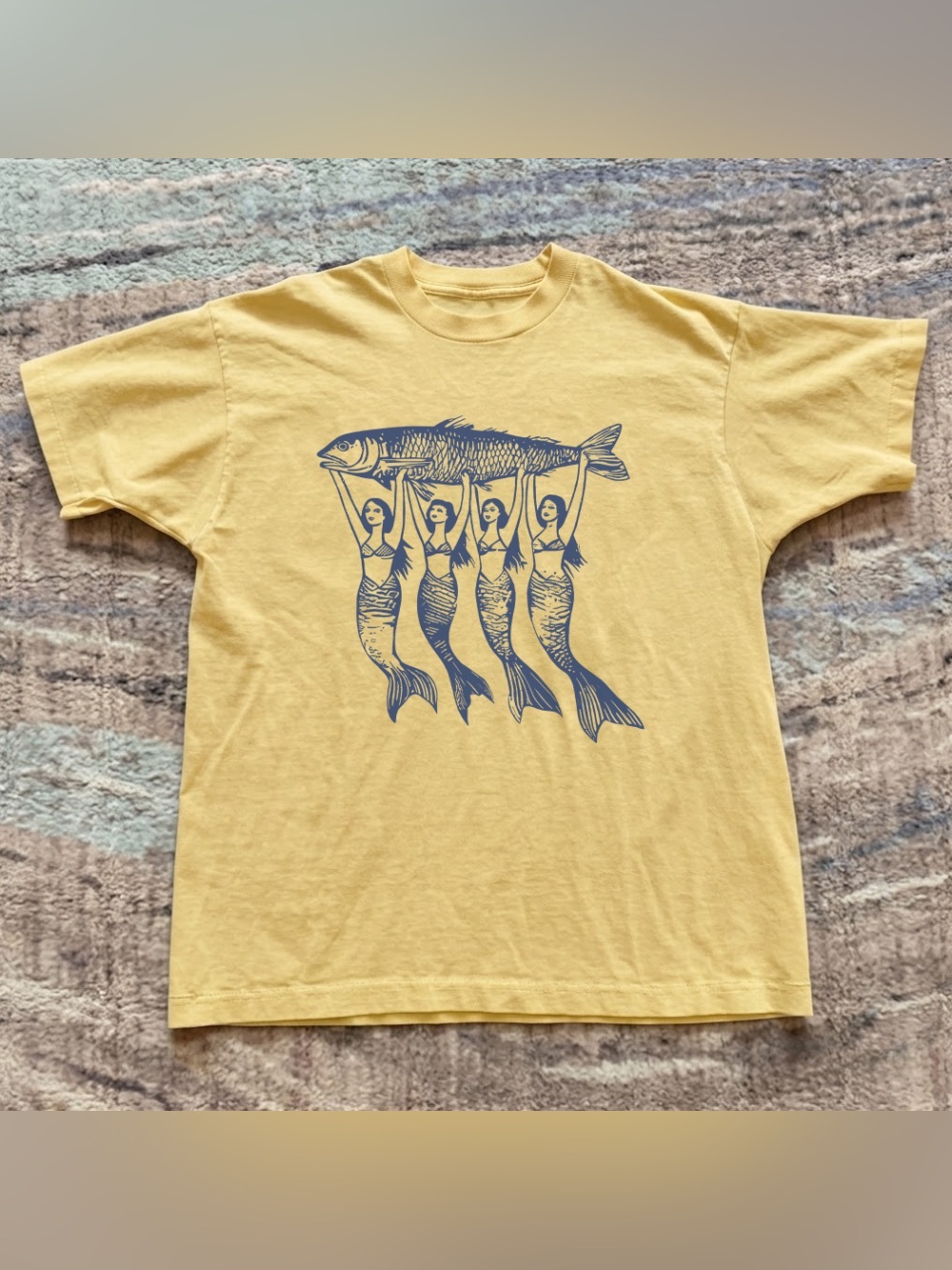 Mermaids Holdings Four Fish Yellow Haze Ocean Art Graphic T-Shirt